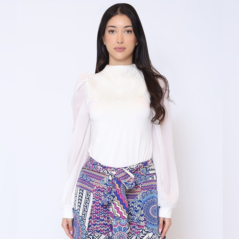 Gracia Chiffon White Sleeve Top
